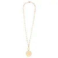 Double Strand Link Necklace with Hammered Medallion Coin