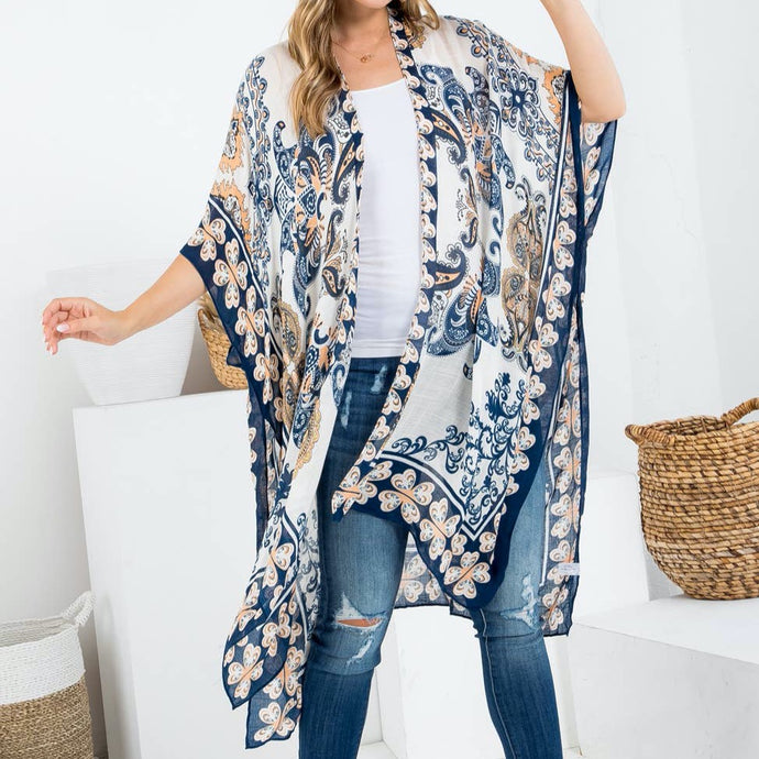 Navy and Peach Kimono