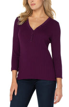 Load image into Gallery viewer, 3/4 Sleeve Rib Knit Henley