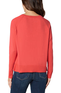 Cozy Chic Raglan Sweater in Coral