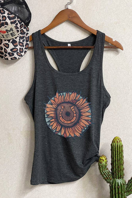 SUNFLOWER & HORSESHOE Printed Tank Top