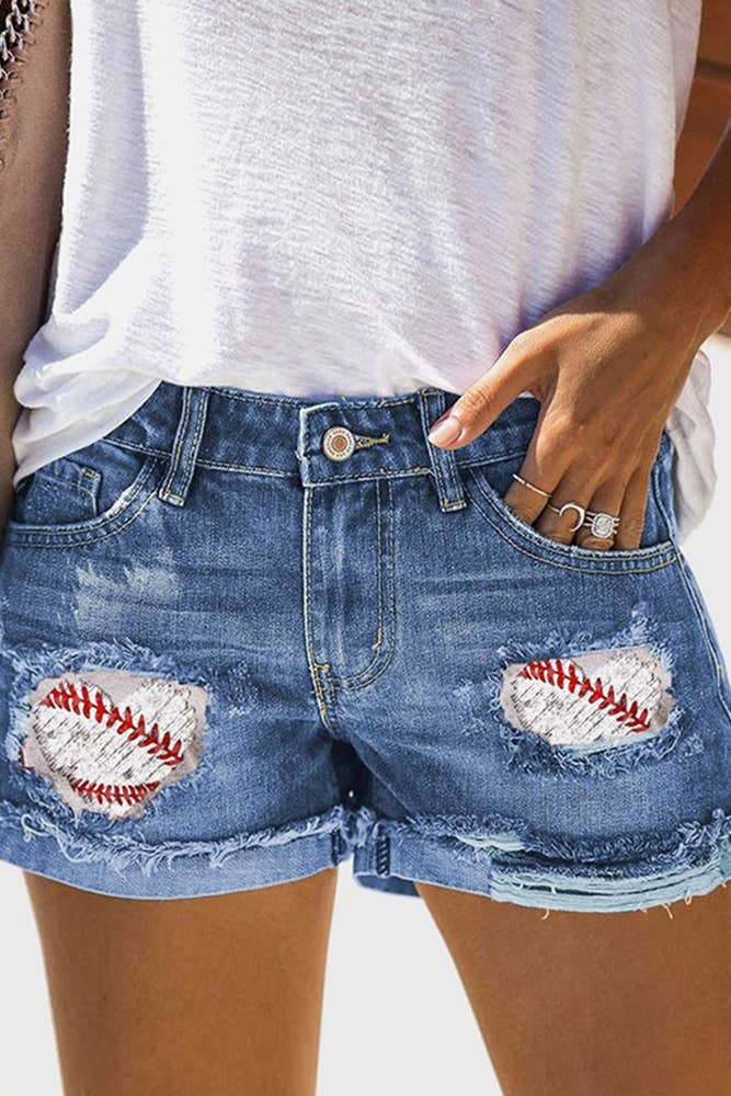 Baseball Patch Denim Shorts