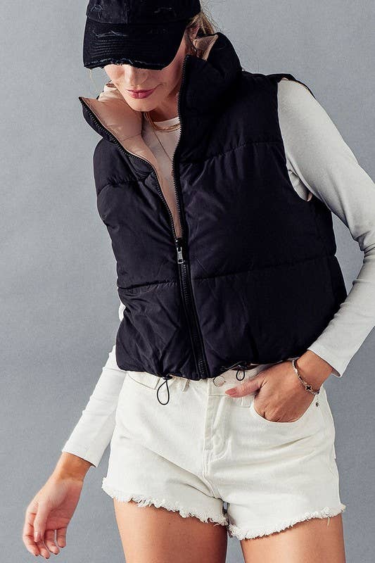 Reversible Stand Collar Cropped Puff Vest