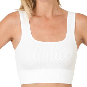 Ribbed  Square Neck Cropped Tank Top