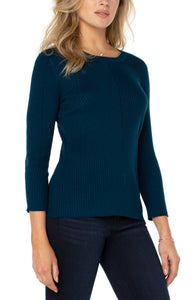 Crew Neck 3/4 Sleeve Sweater with Pointelle Details