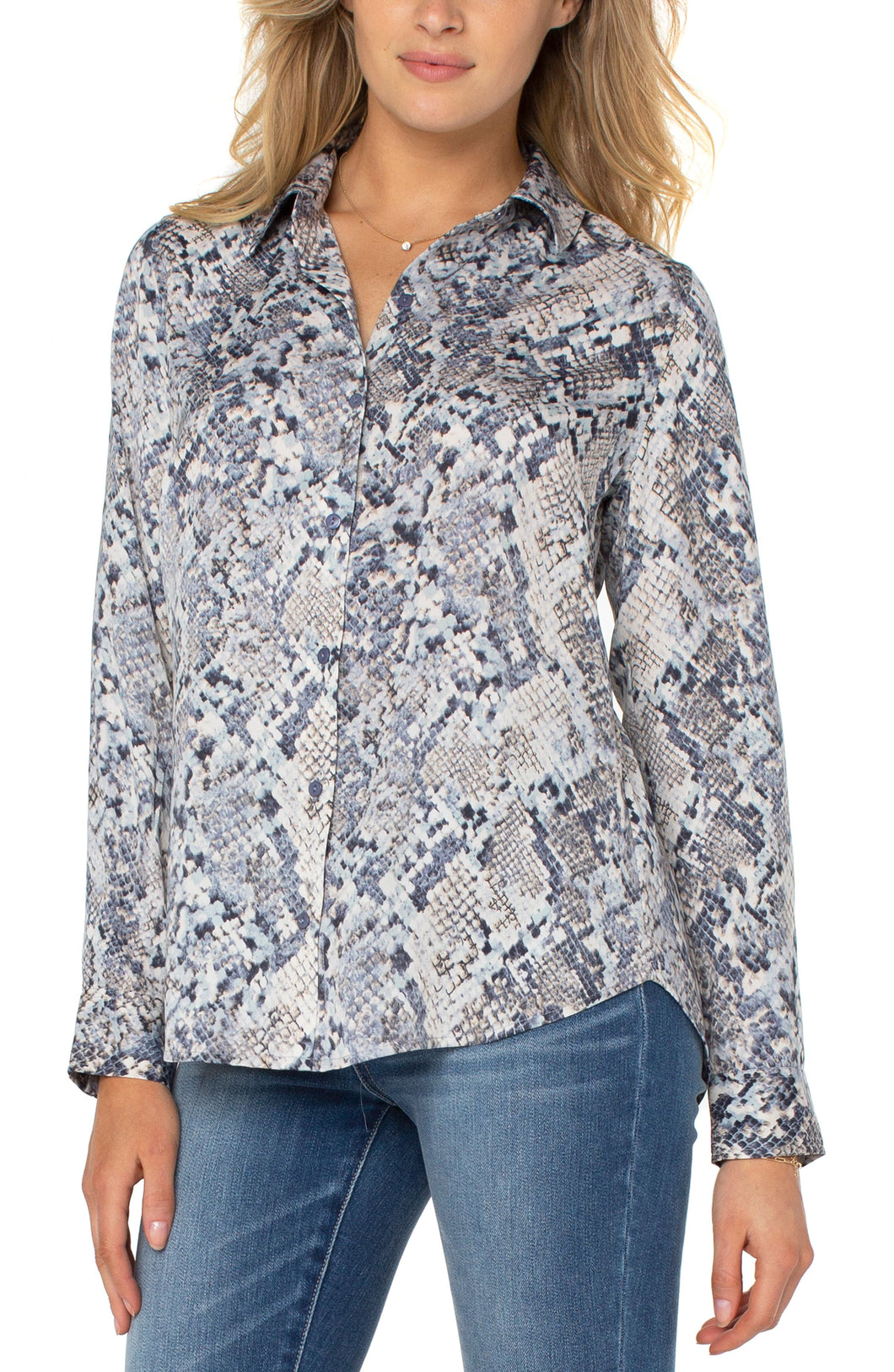 Abstract Print Button Up Blouse